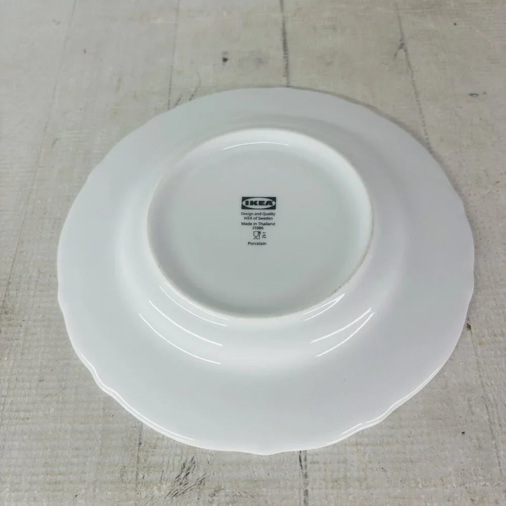Ikea of Sweden UPPLAGA 21986 White Scalloped Porcelain Lunch Salad Plates Set 4